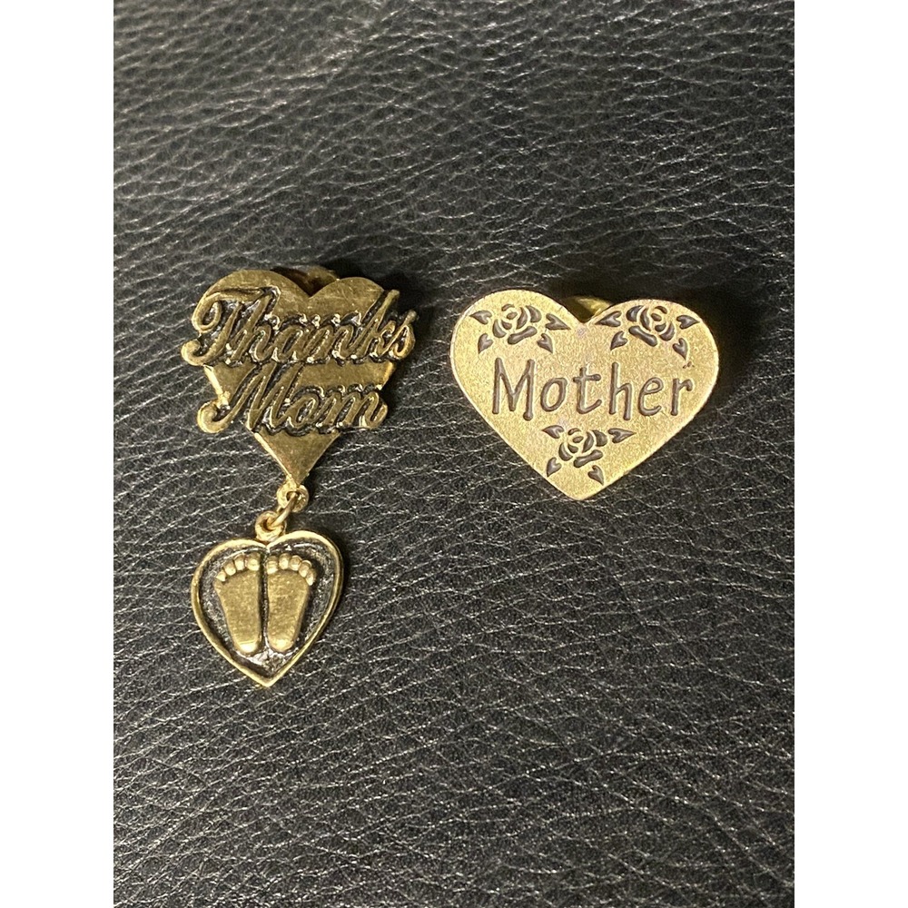 2 VNTG THANKS MOTHER PINS W/DANGLING LITTLE FEET MOTHER HEART ED BOWER & MONARCH